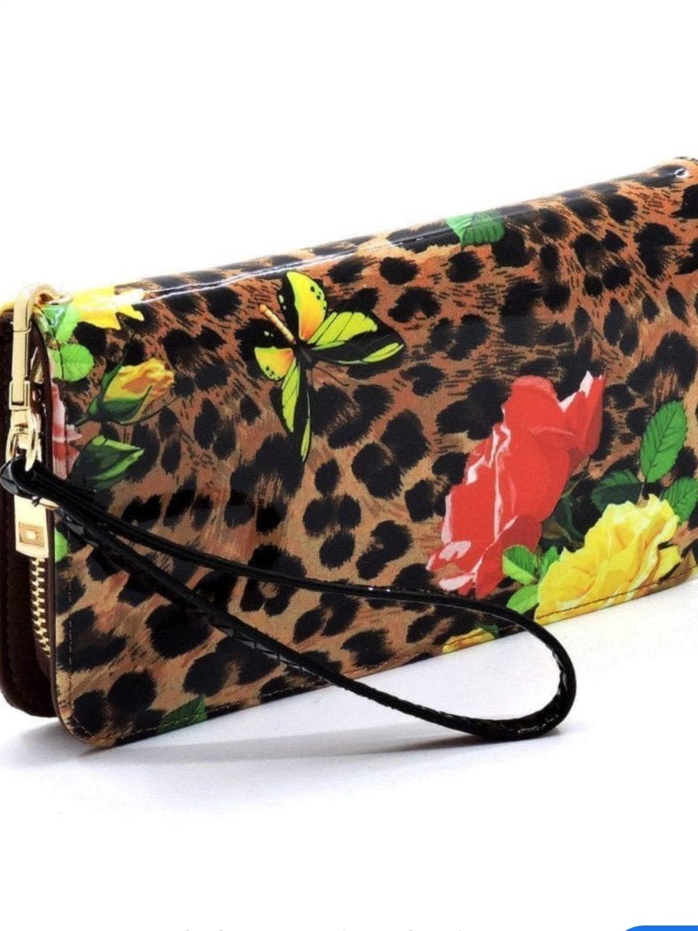 Glossy leopard print satchel wallet